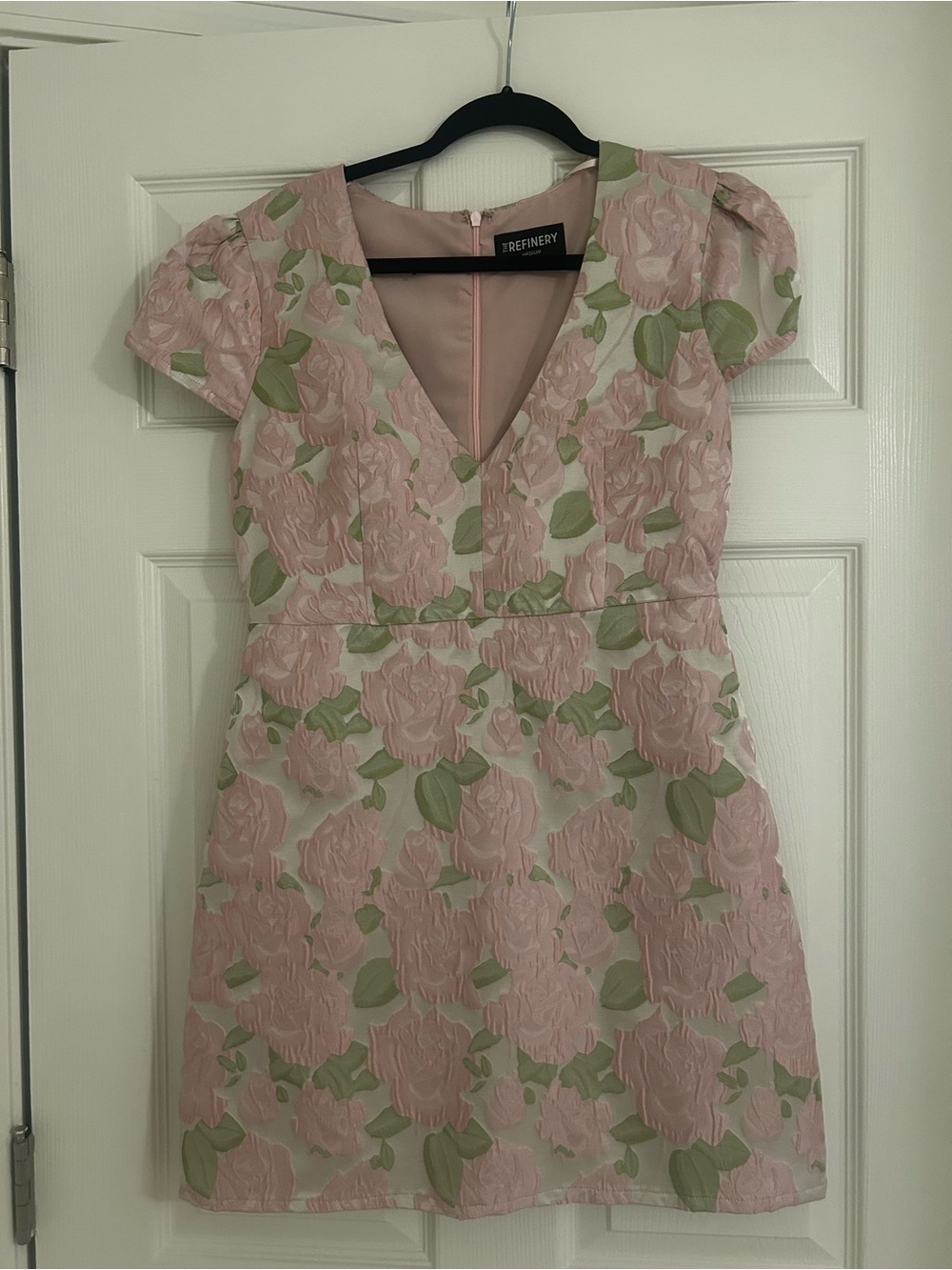 Floral Embossed Pink V-Neck Dress